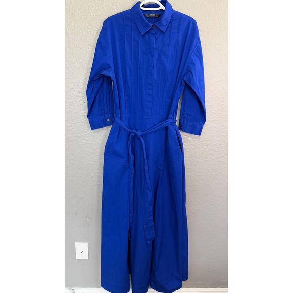 Eshakti Cotton Poplin Sash-Tie Maxi Shirtdress Blue 16 Modest Occasion Preppy - Picture 2 of 11